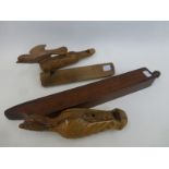 Three assorted 19th Century and later wooden hunter's calling whistles, two carved as birds and