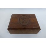 A WWII prisoner of war wooden Christmas 1941 box, inscribed: "Captain S.F. Lane, Hong Kong Naval