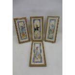 A group of four rectangular ivory plaques handpainted with Oriental senes, three of musicians,