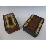 A late 19th Century inlaid rosewood folding cribbage board with ivory ten hole panels and internal