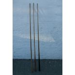 Three assorted snooker cues, an E.J.Riley Ltd makers Accrington, a Stevens & Sons Match Cue Villiers