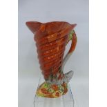 A Clarice Cliff Wilkinson cornucopia vase model no. 809 My Garden Flame pattern, 185mm high (