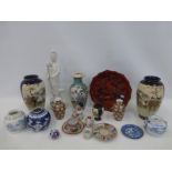 An assortment of Chinese and Japanese ceramics including Satsuma.