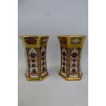 A pair of Royal Crown Derby hexagonal shaped vases, 1128 pattern.