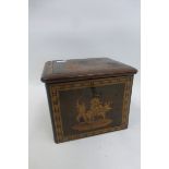 A 19th Century parquetry/marquetry inlaid mahogany tea caddy.