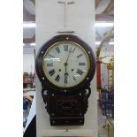 A 19th Century eight day drop dial wall clock inlaid with mother of pearl, white painted dial, on