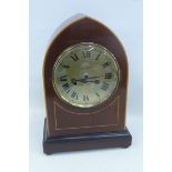 An Edwardian inlaid mahogany mantel clock (case in good condition) for restoration.