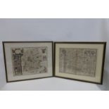 A framed and glazed map of Wiltshire by John Speed, an extract from an early book on Wiltshire,