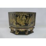 A rare 19th Century chinoisserie lacquered funeral centrepiece, the shaped double sided lid rising