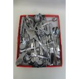 An assortment of silver plated Queens pattern flatware.