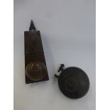 A 19th Century/early 20th Century push bell and an unusual clockwork alarm/gaming time piece stamped