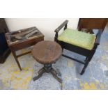 Three assorted piano stools including a carved Victorian tripod circular stool, an Edwardian