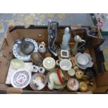 An assortment of ceramics, soapstone and metalware including Oriental.