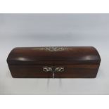 A 19th Century rosewood and mother of pearl inlaid dome topped lidded box.