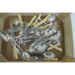 An assortment of flatware, unboxed (with rat tails).
