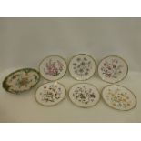 A set of six Spode wild flowers collector's plates and a flared bowl.