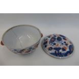 A 19th Century Japanese Imari twin handled lid and pot (with professional staple repair).
