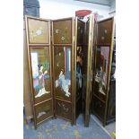 A six fold lacquered Oriental screen/room divider decorated with flowers and a central panel
