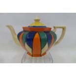 A Clarice Cliff Newport Pottery Bizarre pattern Art Deco teapot, model No. 24 (reattached finial,