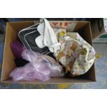 A box of assorted handbags and footwear all stamped with designer labels.