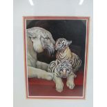 P. Allan - Siberian tiger with two cubs, oil, signed lower left, 3 1/2 x 4 3/4".