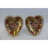 A pair of Royal Crown Derby Old Imari heart shaped trinket dishes, 1128 pattern.