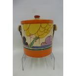 A Clarice Cliff Newport Pottery Fantasque Summer House Bizarre pattern cylindrical shaped biscuit