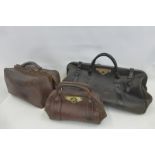 Three assorted 19th Century leather bags - a rent collectors bag, a doctors bag and a Gladstone