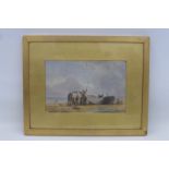 19th CENTURY ENGLISH SCHOOL - coastal scene depicting a group of fishermen beside a fishing boat,