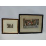 A framed and glazed print titled "Three Jolly Huntsmen" and a black and white etching "The Eastgate,