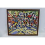 LUIS LUIMLY - a framed colourful street scene, oil on canvas, signed and dated '92, 31 1/4 x 26 1/