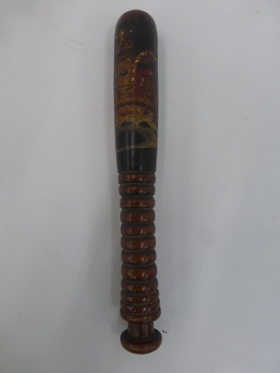 A 19th Century turned truncheon of small proportions with original paintwork decorated with a