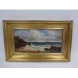 19th Century ENGLISH SCHOOL - rocky coastline with a steam ship on the horizon, oil on canvas,