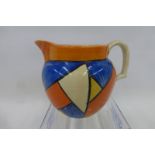 A Clarice Cliff Newport Pottery Bizarre pattern Perth shaped jug, height 110mm (hairline to the