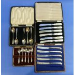 A cased part set of five silver Teaspoons, hallmarked Sheffield, 1941, and a cased part set of