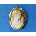 A large Shell Cameo, of a classical woman looking dexter, in a ropework border with a larger plain