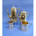 A Victorian silver four piece Tea and Coffee Service, by Roberts & Belk, hallmarked Sheffield, 1880,