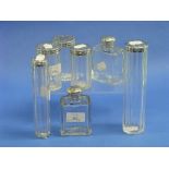 A Victorian seven piece silver mounted cut glass ladies Toilet Set, hallmarked London, 1858, the