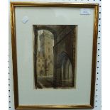 Arras Kath (20thC) Continental Church and Courtyard watercolour, signed and inscribed 1997 10in x