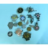 Motoring Memorabilia: A collection of vintage Car Badges, including four AA, one RAC, one JCC, a