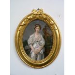 A 19thC continental porcelain oval Plaque, of The Broken Vessel after Jean-Baptiste Greuze, 11?in (