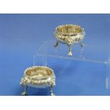 A pair of George V silver Open Salts, hallmarked London, 1914, of circular form with lion mask