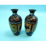 A pair of Oriental cloisonné Vases, of ovoid form, decorated with shield-shaped panels, 7in (17.5cm)