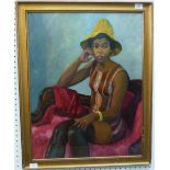 Frederick Bagust (1902-1986) Study of an African woman in yellow hat oil on board 28in x 21in (