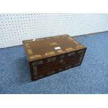 A 19thC rosewood Writing Slope, inlaid with Mother of Pearl decoration, with military style brass