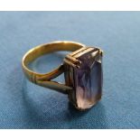 A pale oblong amethyst Ring, set in 18ct yellow gold, Size Q.