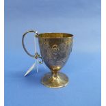 A Victorian silver Christening Cup, hallmarked London, 1864, of conical form with scroll handle