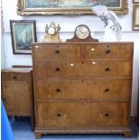 A 20thC burr-walnut Chest of Drawers by 'Maple & Co', two short above three long drawers, 42in (