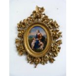 A 19thC continental porcelain oval Plaque, of the Madonna, Infant Christ and St. John after Raphael,