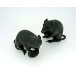 A pair of early 20thC Japanese Bronze Rats, with finely detailed hair and tails and each holding a